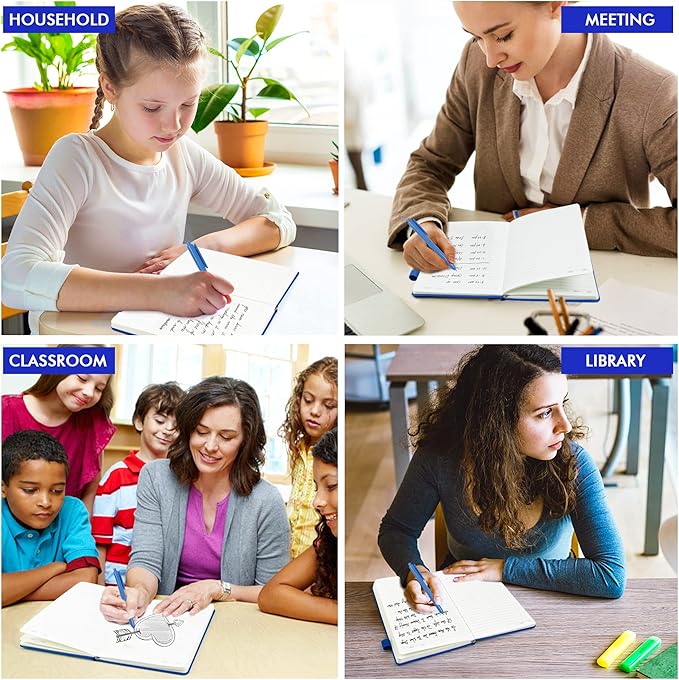 feela 8 Pack Journal Notebook Bulk for School, Hardcover Business Notebooks Classic Ruled Lined Journals with Pen Holder for Work Note Taking, with 8 Black Pens, 120 GSM, 5.1”x8.3”, A5, Navy