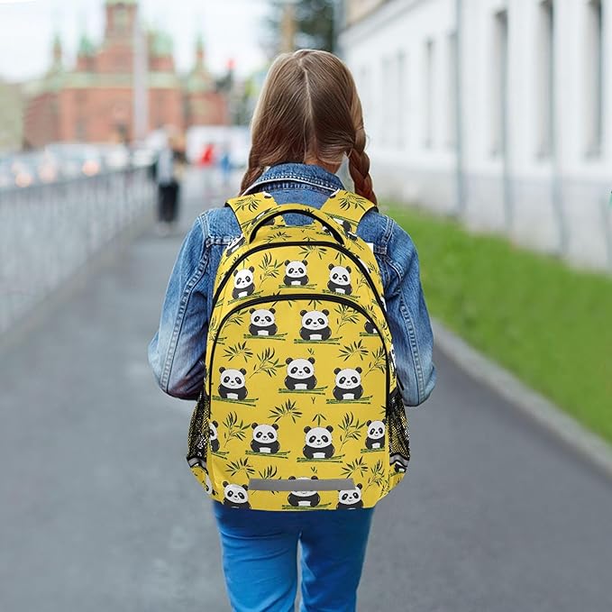 MNSRUU Laptop Backpack with Chest Strap, Panda and Bamboo School Backpack, Travel Hiking Backpack for Boys Girls Teen Adult, Rucksack, Knapsack