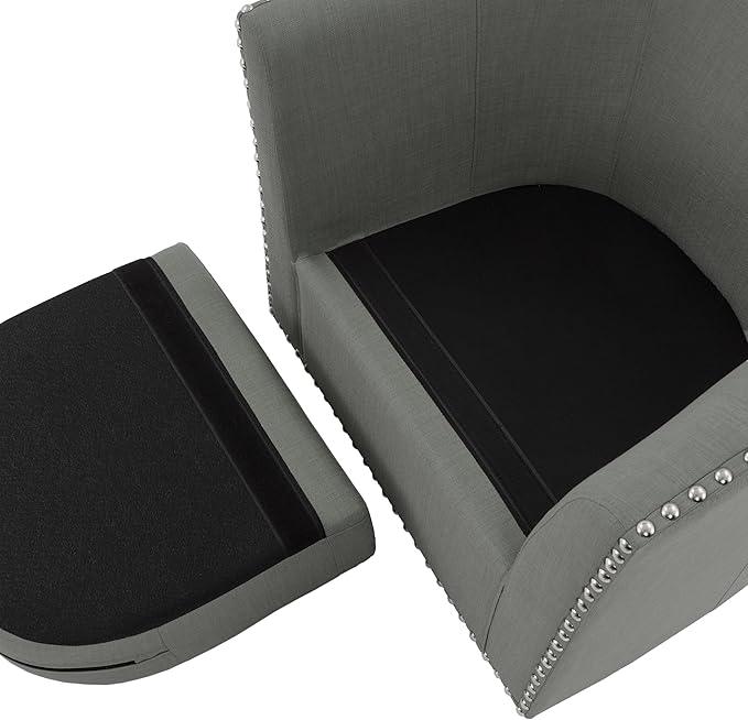 UIXE 360° Swivel Barrel Accent Chair, Modern Upholstered Arm Chair Round Club Armchair, Nailhead Trim Single Sofa Seating in Fabric for Living Room - Light Gray