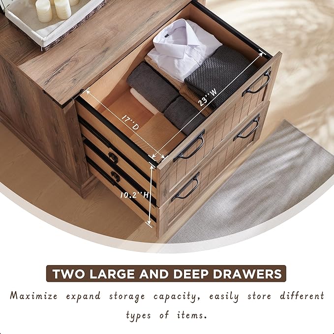 RedLemon Farmhouse Filing Cabinets with 2 Drawers, 30" File Cabinets w/Hanging File Folders for A4/Letter/Legal Size Documents, Office Storage Cabinet for Study Room, Living Room (Rustic Natural Oak)