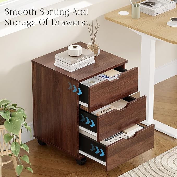 Farini 3-Drawer Under Desk Wooden File Storage Cabinet with Lockable Caster for Home Office,Brown,Required Assembly
