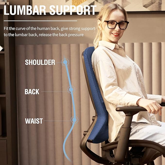 ELABEST Mesh Office Chair,Ergonomic Computer Desk Chair,Sturdy Task Chair- Adjustable Lumbar Support & Armrests,Tilt Function,Comfort Wide Seat,Swivel Home Office Chair (Blue)