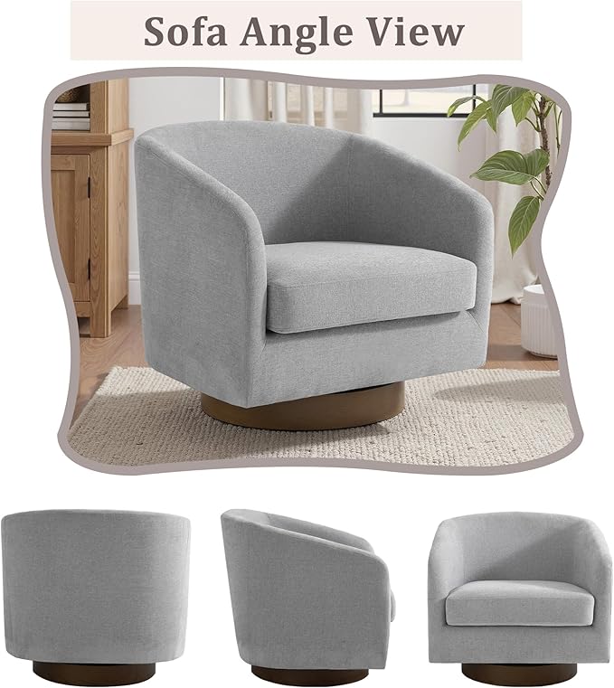 UIXE Swivel Accent Chairs Set of 2, Chenille Upholstered Barrel Chair for Living Room, Comfy Round Armchair Single Sofa Bedroom Reading Seat - 31" W, Light Gray
