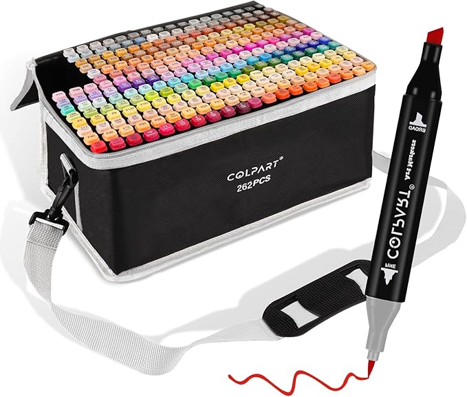 262 Colors Alcohol Markers Set Dual Tip Art Markers for Kids Marker Pens with Pen Holder and Carry Bag for Adult Coloring Painting Supplies Perfect for Painting, Coloring, Sketching and Drawing