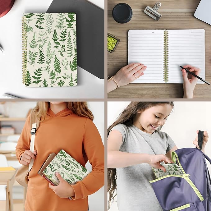 Cute Spiral Notebook journal B5 Aesthetic Pretty Design for Women Girls Kawaii with Pocket, 10 x 7.2 inch, Lined, Green Plants