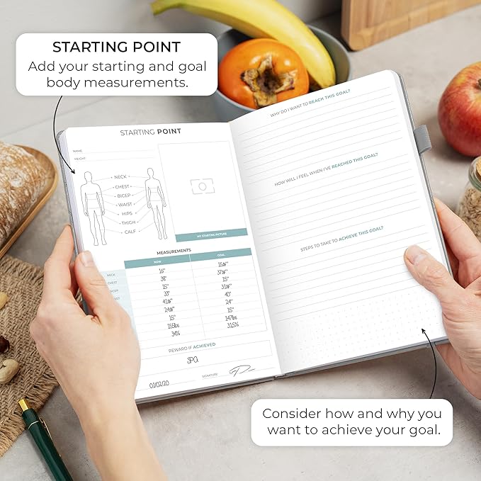 Clever Fox Food Journal - Daily Food Diary, Meal Planner to Track Calories & Nutrients, Weight Tracker Notebook, A5 (Gray)