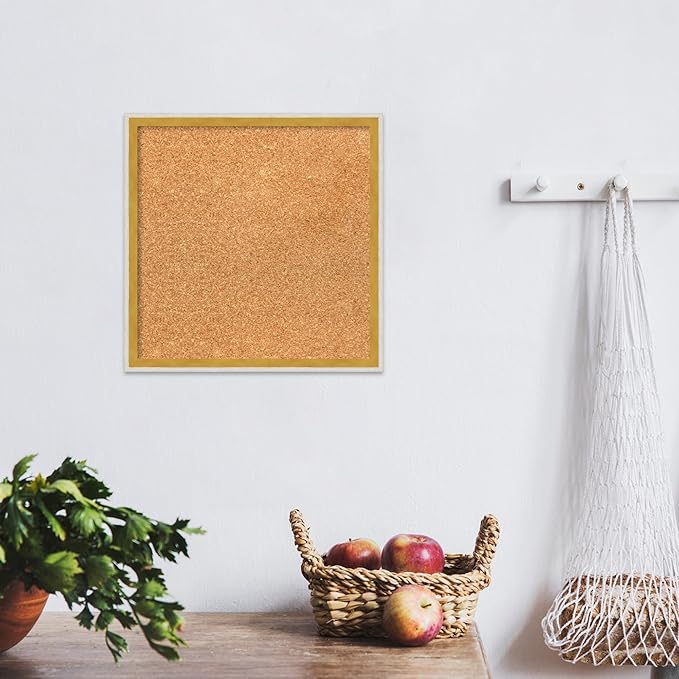 Amanti Art Natural Cork Board for Wall, 15x15 Vision Board with White Frame, Small Corkboard Office Decor for Home Organization, Modern Corkboard Pinboard to Display Items for Home Organization in