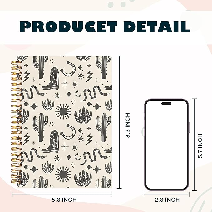 BearCake Western Cowgirl Cactus Notebook,Western Gifts for Women,Western Office Supplies, Western Stuff for Women,Cowgirl Stuff, 5.5x8.3