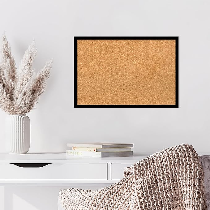 Amanti Art Natural Cork Board for Wall, 17x25 Vision Board with Black Wood Frame, Medium Corkboard Office Decor for Home Organization, Modern Contemporary Corkboard Pinboard to display items for home