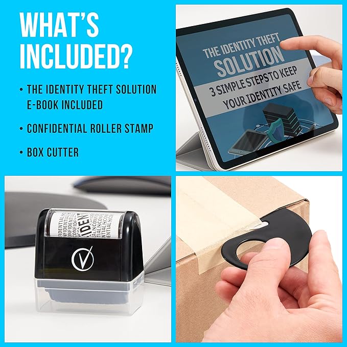 Identity Theft Protection Roller Stamps Wide Kit - Confidential Roller Stamp, Anti Theft, Privacy & Security Stamp, Designed for ID Blackout Security - Classy Black