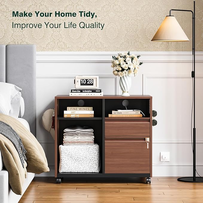 Mobile 2 Drawer File Cabinet,Metal File Cabinet with Lock,Lateral Printer Stand Filling Storage for Home Office-A4/F4/Letter