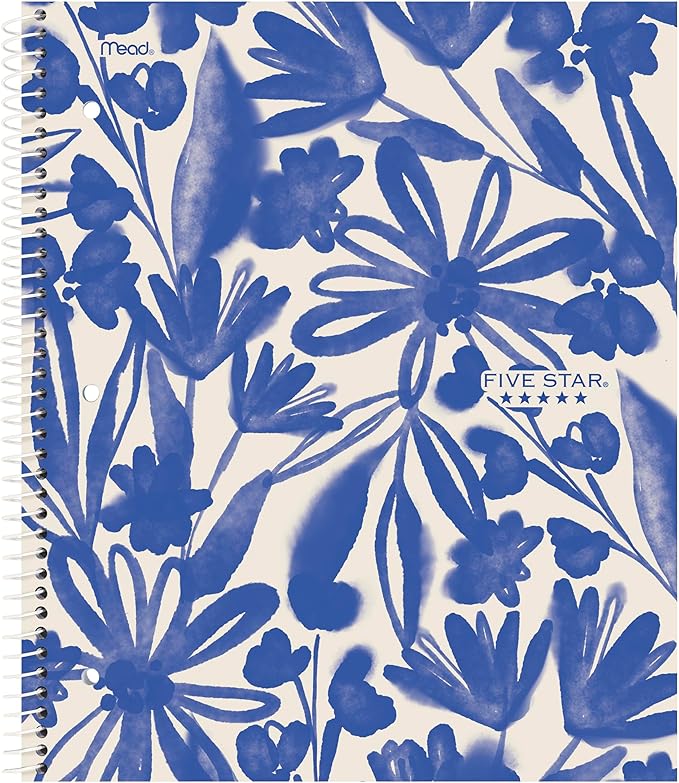 Five Star Spiral Notebook + Study App, 2 Pack, 1 Subject, College Ruled, 8-1/2" x 11", 80 Sheets, Fights Ink Bleed, Water Resistant Cover, Soft Petals (820331F-ECM)