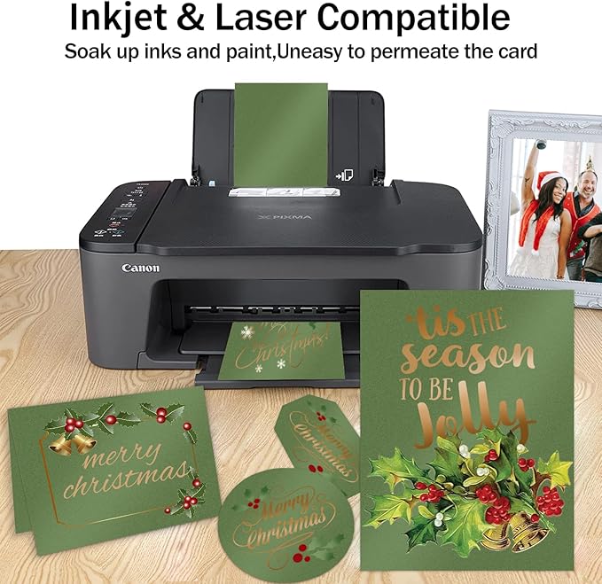 100 Sheets Christmas Green Shimmer Cardstock 8.5 x 11 Green Paper, Goefun 80lb Card Stock Printer Paper for Christmas, Invitations, Certificates, Crafts, Card Making