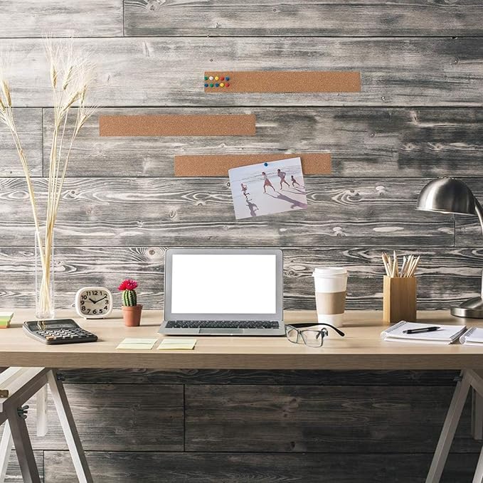 HBlife Cork Board Bulletin Board Bar Strip 2 Pack, 15x2 Inch - 1/2 Inch Thick, Frameless Cork Board Strips with 50 Multi-Color Push Pins, Strong Self Adhesive Backing