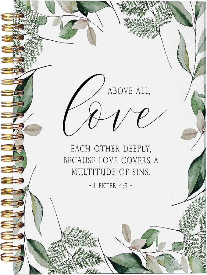 VNWEK Bible Scripture 1 Peter 4:8 Above All Love Each Other Deeply Greenery Spiral Notebook Journal 5.5 x 8.3 inches,Christian Lined Hardcover Spiral Notebook,Christian Gifts for Women Men Faith Teens