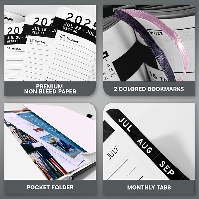 Ensight 2025-2026 HARDCOVER Leather Planner Weekly & Monthly - 8.5x11 Inches - Academic Planner Business Personal or Student - Pen Holder, Thick Paper, July 2025 - June 2026 (Grey)