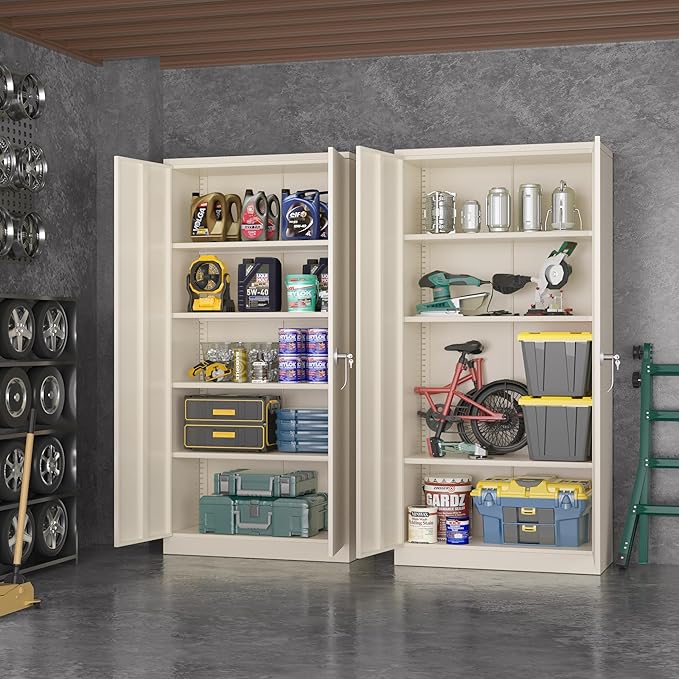 Greenvelly Garage Storage Cabinet,72" Metal Cabinet with 2 Doors and 4 Shelves,Steel File Cabinet for Home Office, Garage, Classroom(Grey 36" X 18")