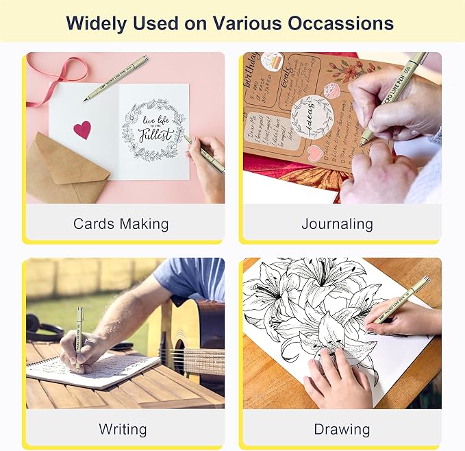 Micro Fineliner Pens 6 Size/Set, Ultra Fine Fineliner Pen, Brush Marker Pen, Water-based Black Pigment Ink, Drawing Journaling Doodle Supplies for Artists, Designers, Students