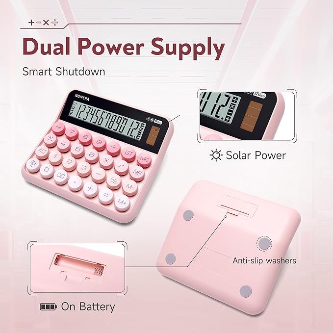 True Mechanical Switch Calculator,12 Digits, Large LCD Display,Big Buttons,Solar and Battery Dual Power Mechanical Keyboard Desktop Calculators,Cute and Aesthetic (Blue Gradient, Large)