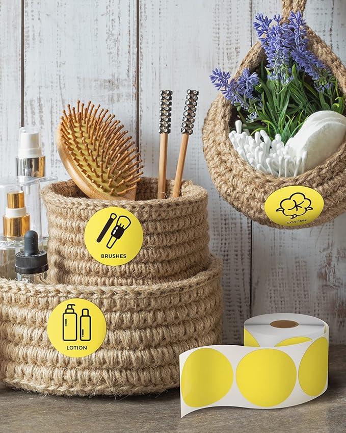 MUNBYN 2 Inch Circle Yellow Thermal Sticker Labels, Multi-Purpose Self-Adhesive Round Direct Thermal Labels for Business, 750 Sheets/1 Roll