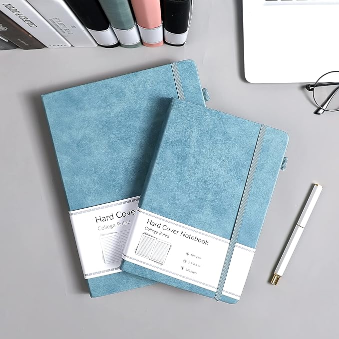 CAGIE Lined Journal Notebook, 320 Pages College Ruled Notebook, 100 Gsm Paper Thick Journal, B5 Hardcover Leather Journals for Writing Women Men, 7.6x10 In, Blue