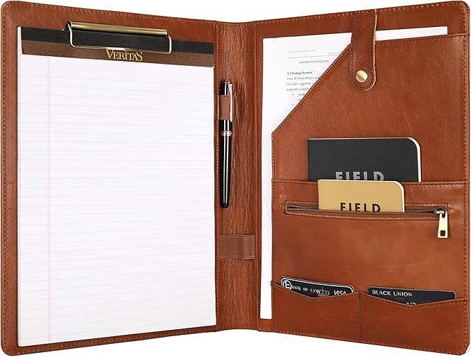 Genuine Leather Portfolio for Lefty, Leather Clipboard Custom Portfolio, Personalized Leather Binder, Legal Pad Portfolio Organizer Christmas Gift for His/Her (Clipboard, Oil Brown-Custom)
