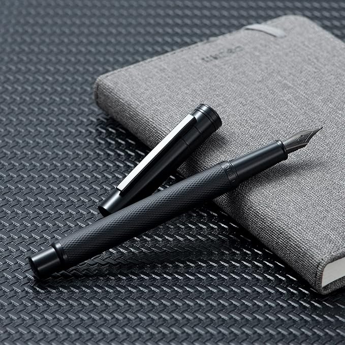 Hongdian Black Forest Fountain Pen Blade Nib Classic Design Calligraphy Pen with Converter and Metal Pen Case Set