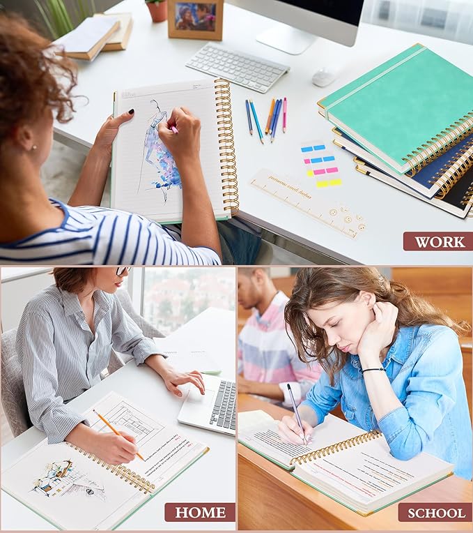 Spiral Notebook Journal 7.6” x 10”, 300 Pages Hardcover Leather Lined Journals for Women Men, B5 Large College Ruled Notebooks with 100 GSM Thick Paper, Spiral Journal for Writing Work School, Teal