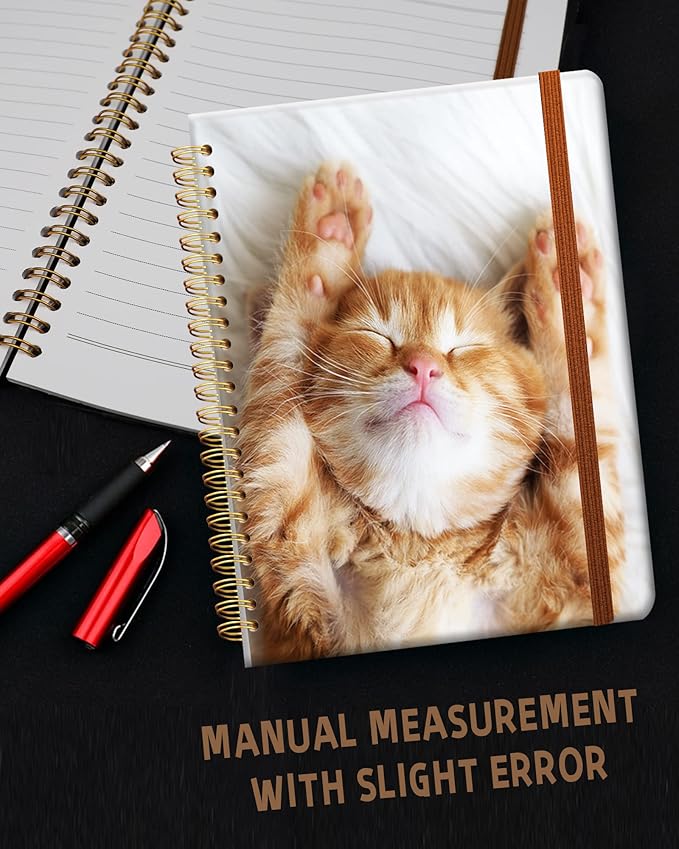 Ruled Spiral Writing Notebook,A5 Hardcover Lined College Journal for Women Lady Girl,Cute Strong Twin-Wire Binding with Premium Paper,8.4" X 6",Perfect for School,Office,Home Gifts(Sleeping Cat)