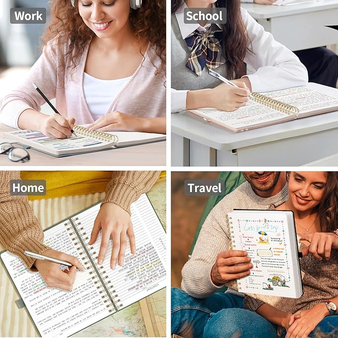 EMSHOI Spiral Notebook College Ruled, 300 Numbered Pages, A5 Small Hardcover Leather, 100 GSM Thick Lined Journal for Women Men Work Writing Journaling Note Taking, 5.7" x 8.22", Black