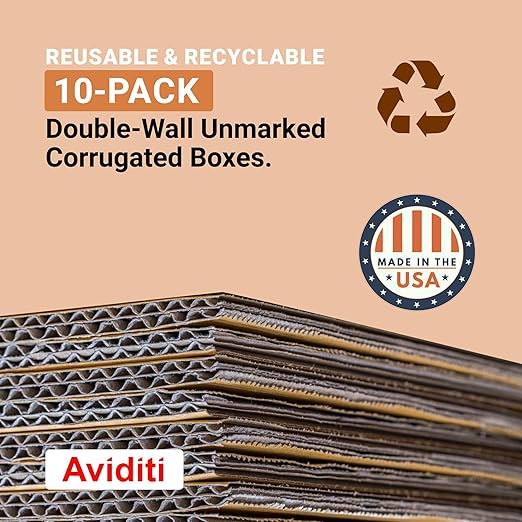 AVIDITI Double Wall 24" x 18" x 18" Cardboard Boxes with Hand Holes (10-Pack) | Large Corrugated Boxes for Shipping, Packaging, Moving, Storage Box for Home or Business, Strong Wholesale Bulk Boxes