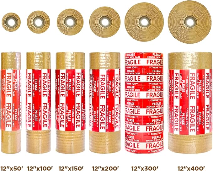 Honeycomb Packing Paper, 12"x300' Red | Perforated Honeycomb Packing Paper Recyclable Moving Supplies for Shipping & Moving | Plastic-Free Alternative to Bubble Cushion Wrap with 36 Fragile Stickers