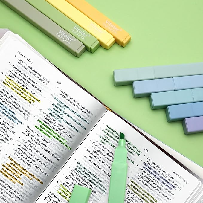 Vitoler 10Pack Bible Highlighters, Cute Assorted Colors Pastel Highlighters No Bleed Chisel Tip Highlighter for Aesthetic School Supplies
