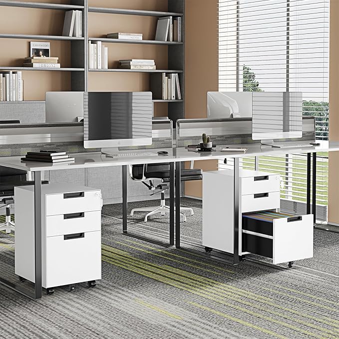 Rolling File Cabinet with Lock, 3 Drawer Metal Mobile Filing Cabinet for Legal/Letter Size, Fully Assembled Except Casters