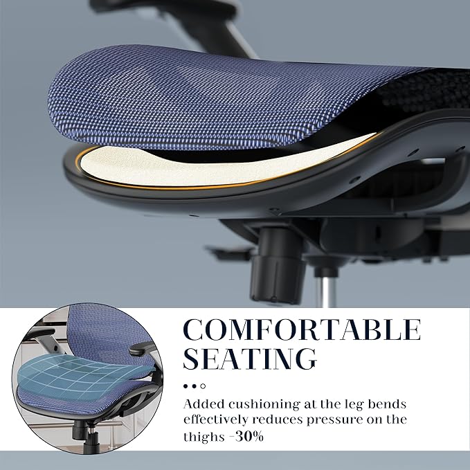 GABRYLLY Ergonomic Office Chair, High Back Mesh Desk Chair with Adjustable Headrest, Flip-Up Arms, 90-120° Tilt Lock, Lumbar Support and Comfy Seat, Swivel Computer Task Chair, Blue