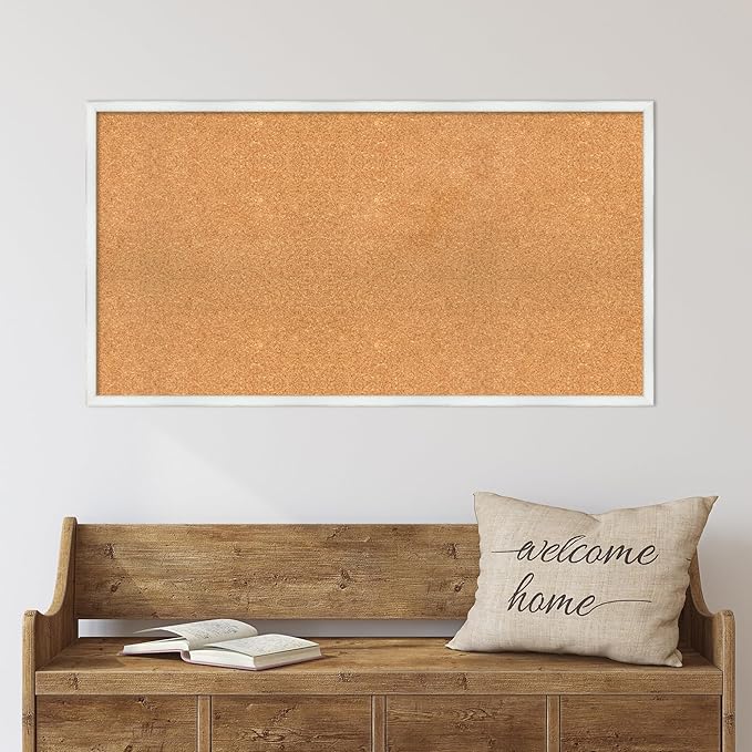 Amanti Art Natural Cork Board for Wall, 23x43 Vision Board with White Frame, Oversize Corkboard Office Decor for Home Organization, Country Rustic Corkboard Pinboard to Display Items for Home