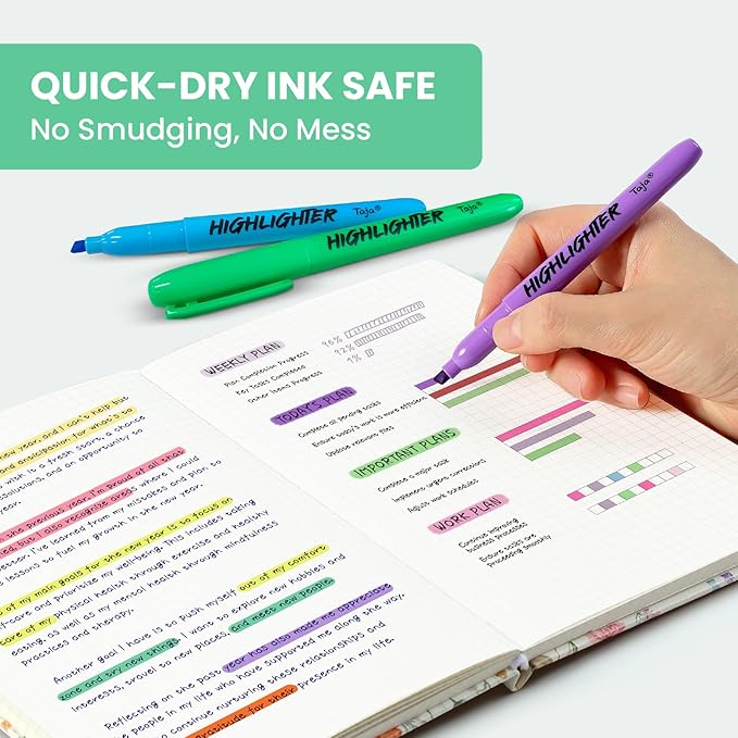 Taja 30 Pack Highlighters Bulk Assorted Bright Colors, 6 Colors Chisel Tip Highlighters Markers Set with No Bleed Ink, Perfect for School & Office Supplies