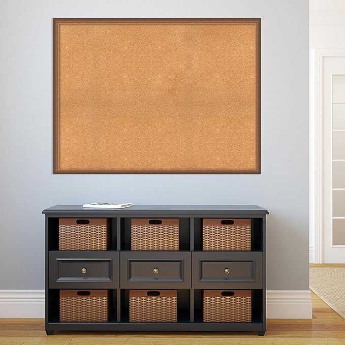 Amanti Art Natural Cork Board for Wall, 36x48 Vision Board with Bronze Frame, Oversize Corkboard Office Decor for Home Organization, Modern Corkboard Pinboard to Display Items for Home Organization