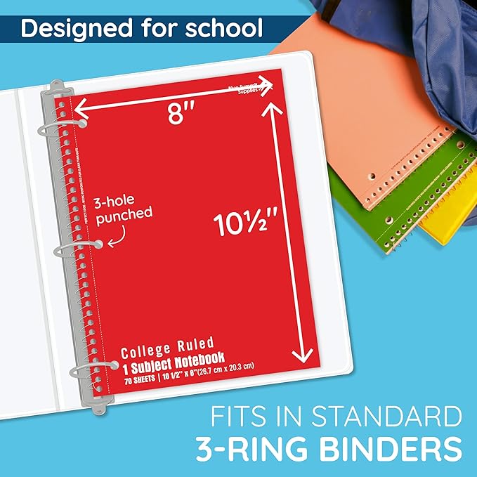 Blue Summit Spiral Notebooks Bulk, One Subject Spiral Notebook College Ruled, Perforated Notebook, 8 x 10.5 for Work and School, Paper, College Ruled, Bulk 12 Pack