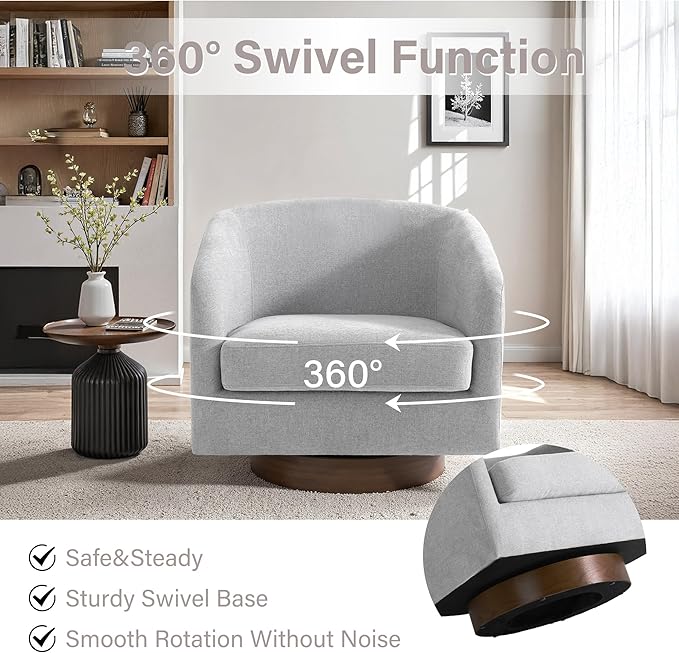UIXE Swivel Accent Chairs Set of 2, Chenille Upholstered Barrel Chair for Living Room, Comfy Round Armchair Single Sofa Bedroom Reading Seat - 31" W, Light Gray