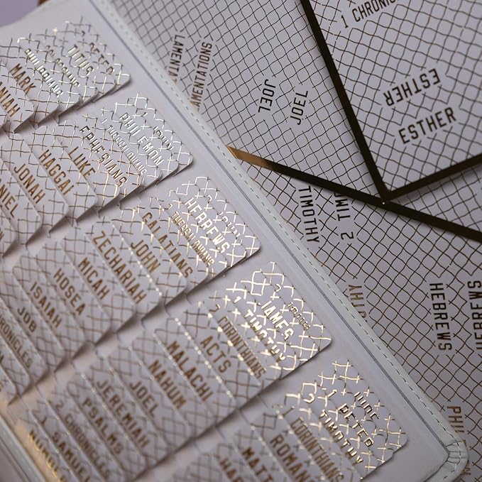 UPAFEXXI-Laminated Bible Tabs (Gold Foil Embossed Lettering), Bible Tabs for Women and Men, Reposition Large Print Stickers, Easy to Read and Apply, 80Chapters Labels for Easy Navigation(White)