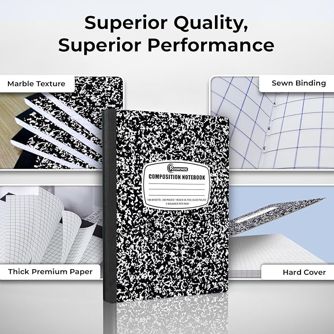50 Pack Graph Composition Notebook, 200 Pgs (100 Sheets) Bulk Graph Paper Composition Notebook for school, Bulk Graphing Notebook, 4x4 Grid, Quad Ruled Composition Book, Hard Sewn Bound Cover