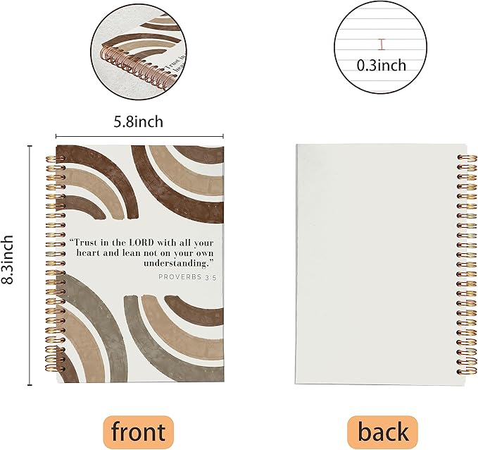 VNWEK Bible Scripture Proverbs 3:5 Trust in the Lord with All Your Heart Boho Brown Rainbow Spiral Notebook Journal 5.5 x 8.3 inches,Christian Lined Hardcover Spiral Notebook,Christian Gifts
