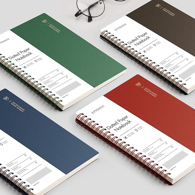 EMSHOI Dotted Journal Spiral Notebook 7.48" x 10.15" - 2 Pack 320 Pages 100gsm Thick Paper, B5 Dot Grid Notebook, Plastic Hardcover Journals for Writing Drawing