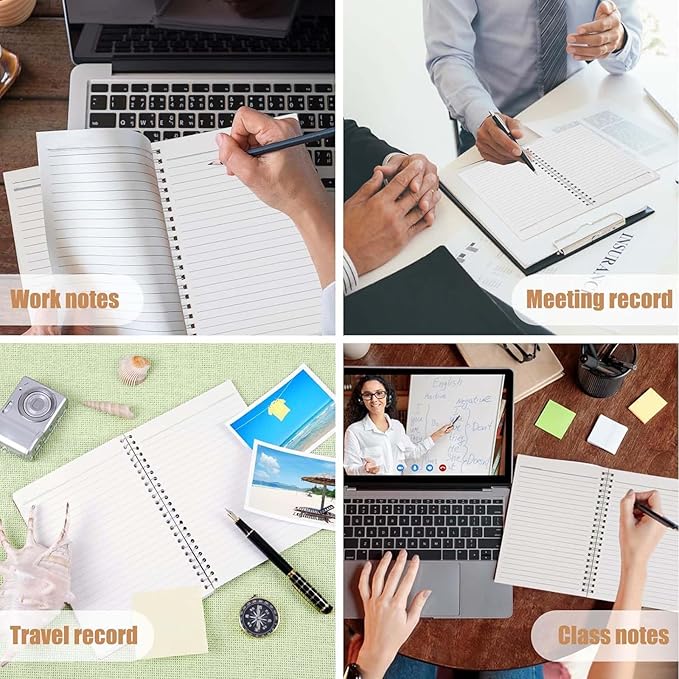 GINMLYDA 4Pack Small Spiral Notebook A5, 8.25x5.5โ 120 Lined Pages Wide Ruled Spiral Journal Bulk Blank Kraft Cover Spiral Bound Notebook & Writing Pads for Home Office Meeting Work Note Taking