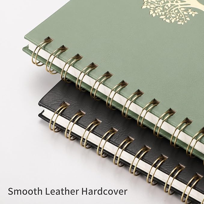 RETTACY Bullet Dotted Journal Notebook, 110 Pages, A4 Large Size (8.5" × 11"), Leather Hardcover, 100 GSM Thick Paper, Spiral-bound, for Bullet Journaling, Planning, Tracking (Light Green)