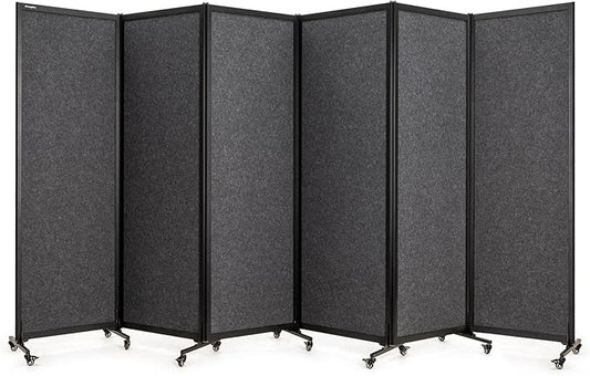 Upgrade Version Room Partition and Divider, Freestanding Rolling Dividers with Wheels,Office Privacy Screen Divider Wall,Classroom Felt Dividers,12'2"L* 6'7"H,6 Panel,Dark Grey