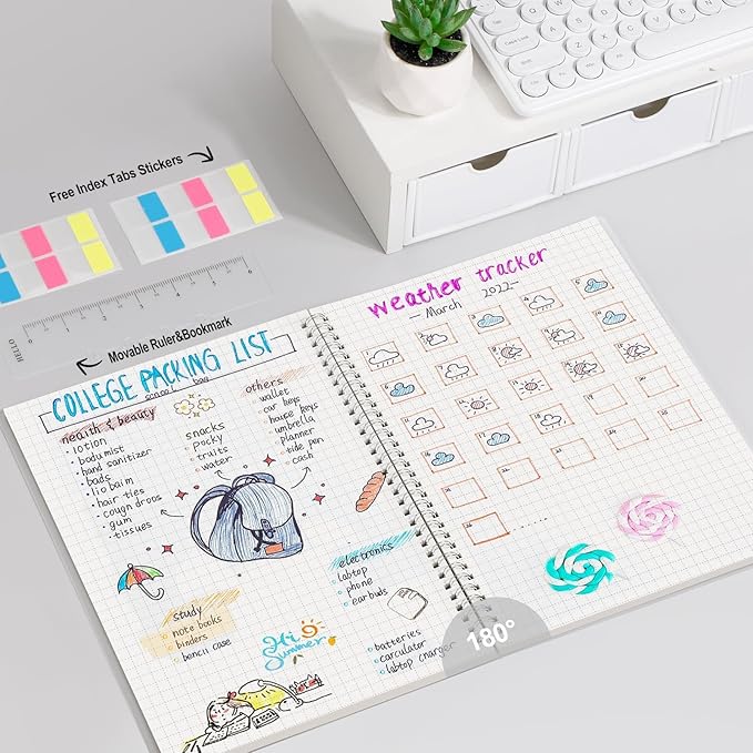 AHGXG Graph Paper Notebook - Spiral Notebook 8.5" x 11", A4 Large Graph Notebook, 100 gsm Thick Grid Paper, Waterproof Plastic Cover Journals for School Writing Engineering Math, Transparent