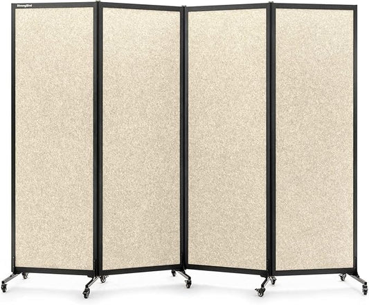 Upgrade Version Room Partition and Divider, Freestanding Rolling Dividers with Wheels,Office Privacy Screen Divider Wall,Classroom Felt Dividers,8'2"L* 6'7"H,4 Panel,Beige