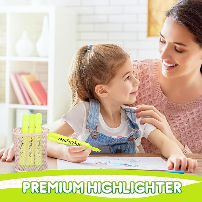 Qilery 72 Pack Highlighters Bulk, Tank Style Chisel Tip Highlighters Markers Quick Drying for Kids and Adult Coloring, Classroom Home Office School Supplies (Yellow)